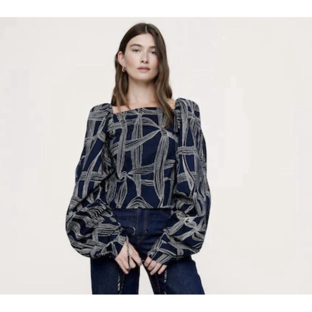 Banana Republic Stretch Cotton Square‎ Neck Top Womens S Navy Blue Statement NWT